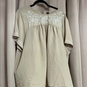 Beige Embroidered Peasant Tunic